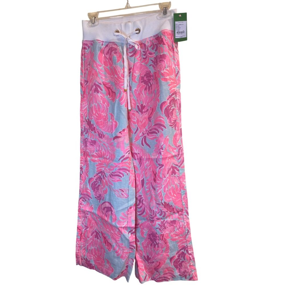 NWT Lilly Pulitzer Linen Beach Palazzo Pants XS/S Love Birds MSRP$128 RARE print - Picture 1 of 12
